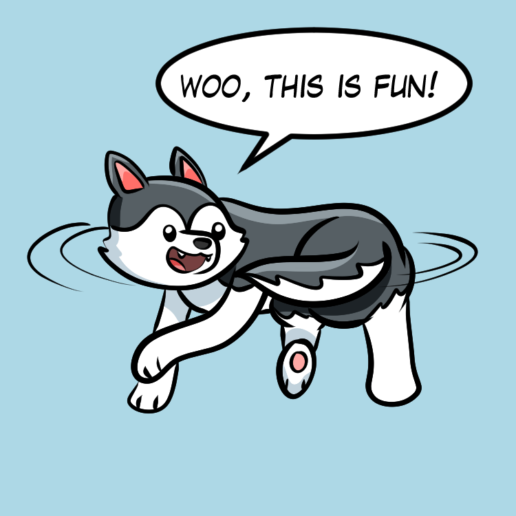 cartoon husky chasing its tail huskies and hand grenades