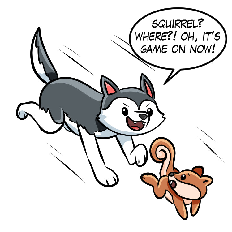 Huskies and Hand Grenades Cartoon husky chasing a squirrel